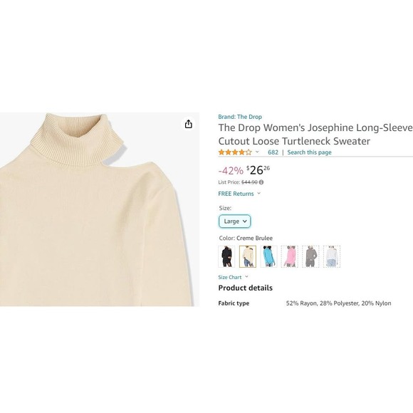 Women's Josephine Long Sleeve Cutout Loose Turtlenck Sweater , Crème Brulee, L - Picture 2 of 10